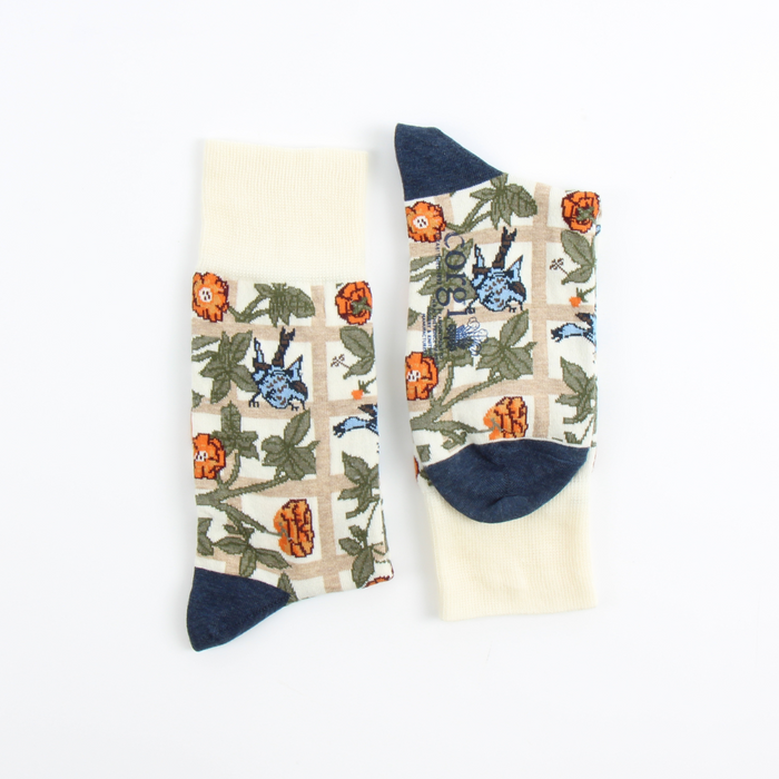 patterned socks side by side on a white background