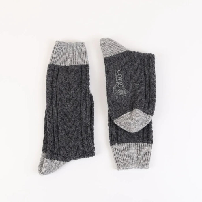 Men's Handmade Fan Cable Pure Cashmere Socks