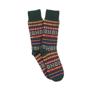 Pair of patterned socks on a white background