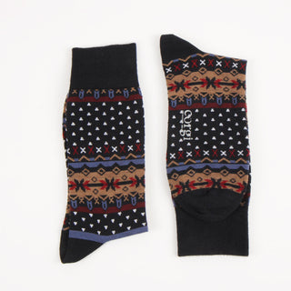 Pair of patterned socks on a white background