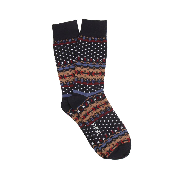 Pair of patterned socks on a white background
