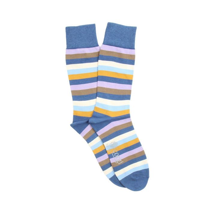 Colorful blue striped socks on a white background