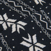 Close-up of navy fabric with white geometric pattern.