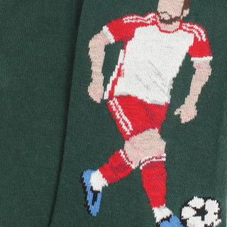 Socks with a soccer player design on a green background