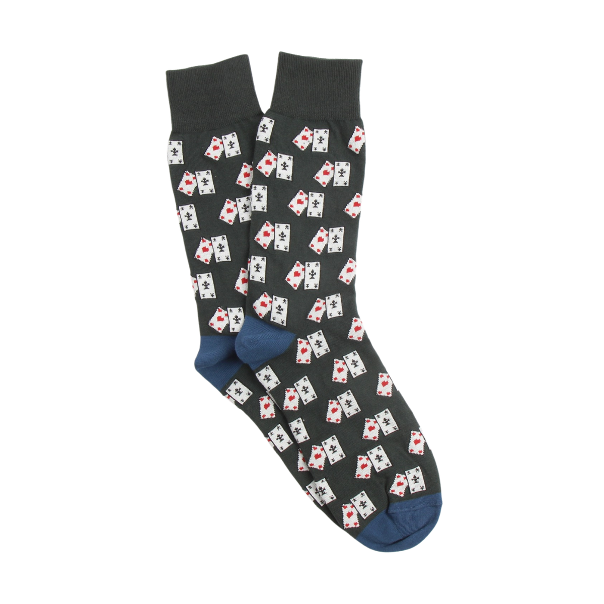 Pair of socks with card suit pattern on a white background