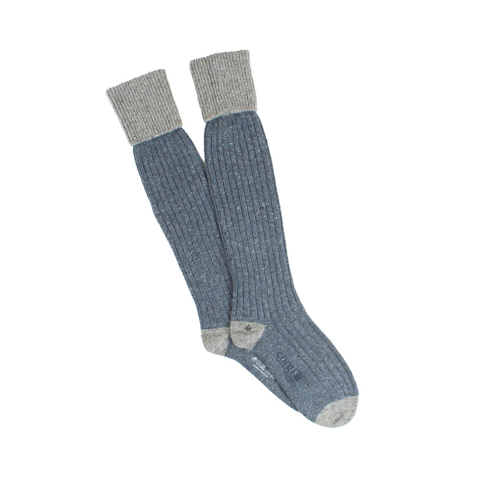 Donegal wool welly socks in grey and blue