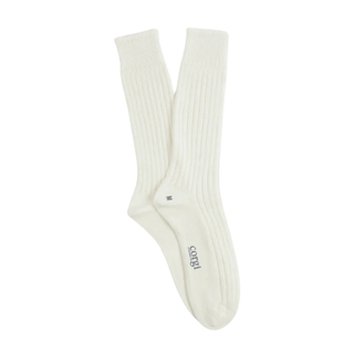 White sock with brand logo on a white background