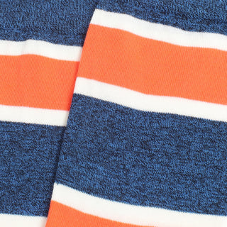 Close-up of blue, orange, and white striped fabric