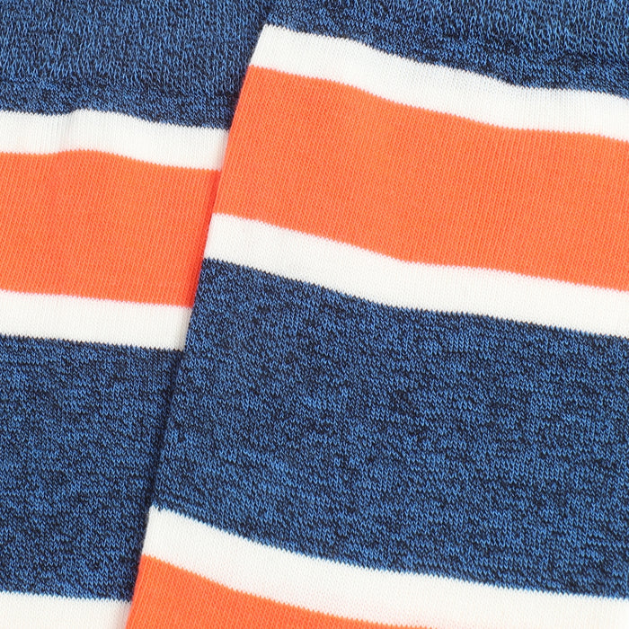 Close-up of blue, orange, and white striped fabric