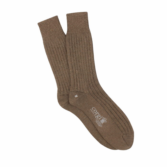 Men's Rib Wool & Cotton Socks in Chocolate Brown