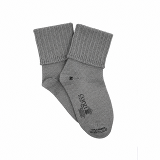 Gray sock with brand logo on a white background