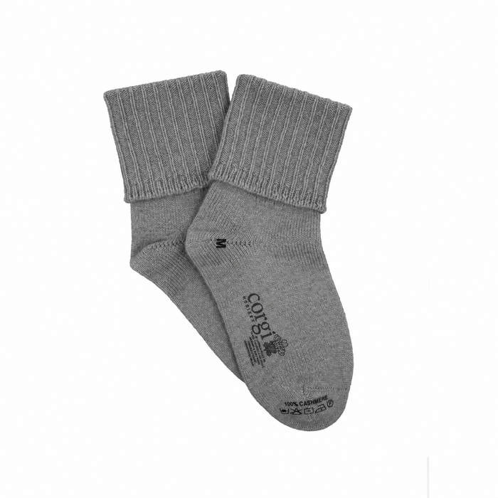 Gray sock with brand logo on a white background