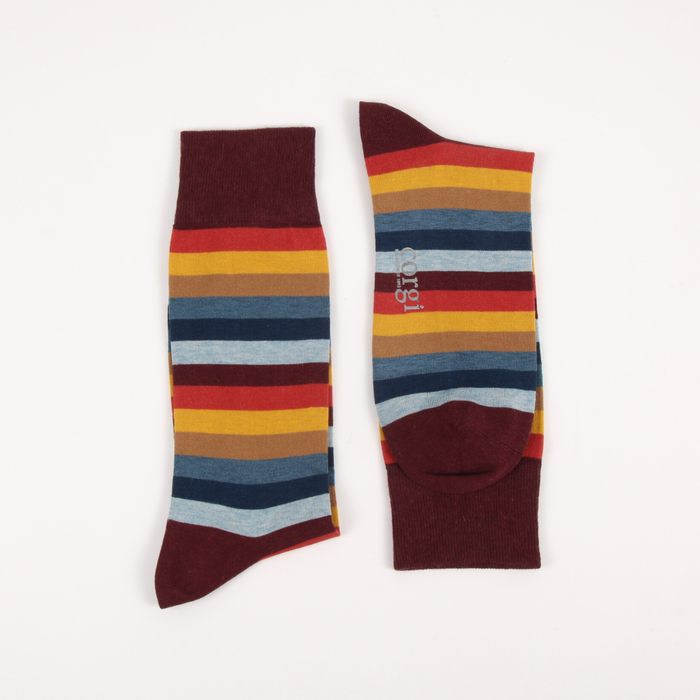Men's Striped Cashmere Blend Socks in Wine.