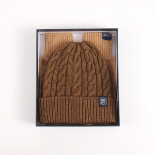 Men's Cashmere Beanie & Glove Gift Set in Chestnut