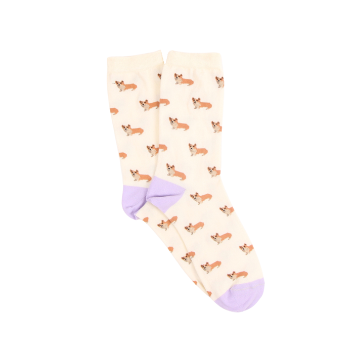 Ecru socks with dog pattern on a white background