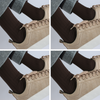 A collage of four images showing men's merino wool socks in various colors, worn with dress shoes.