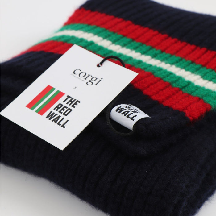 Close up of the swing ticket and woven tab for The Red Wall.