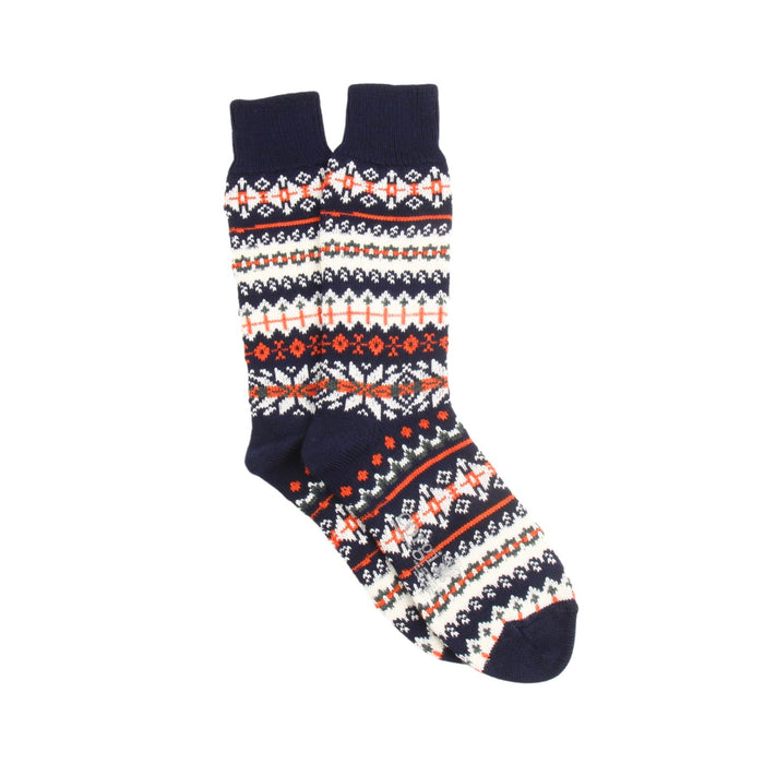 Pair of patterned socks on a white background
