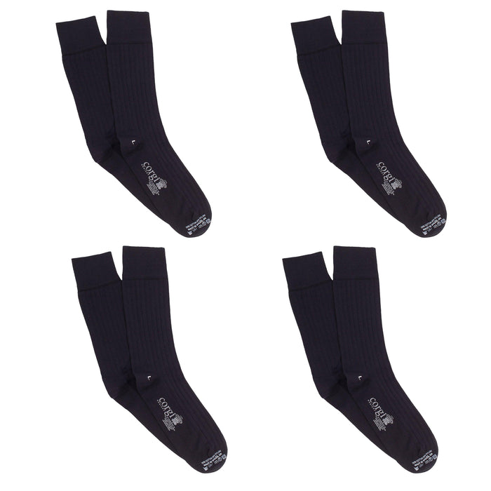 Four pairs of black socks with a brand logo on a white background