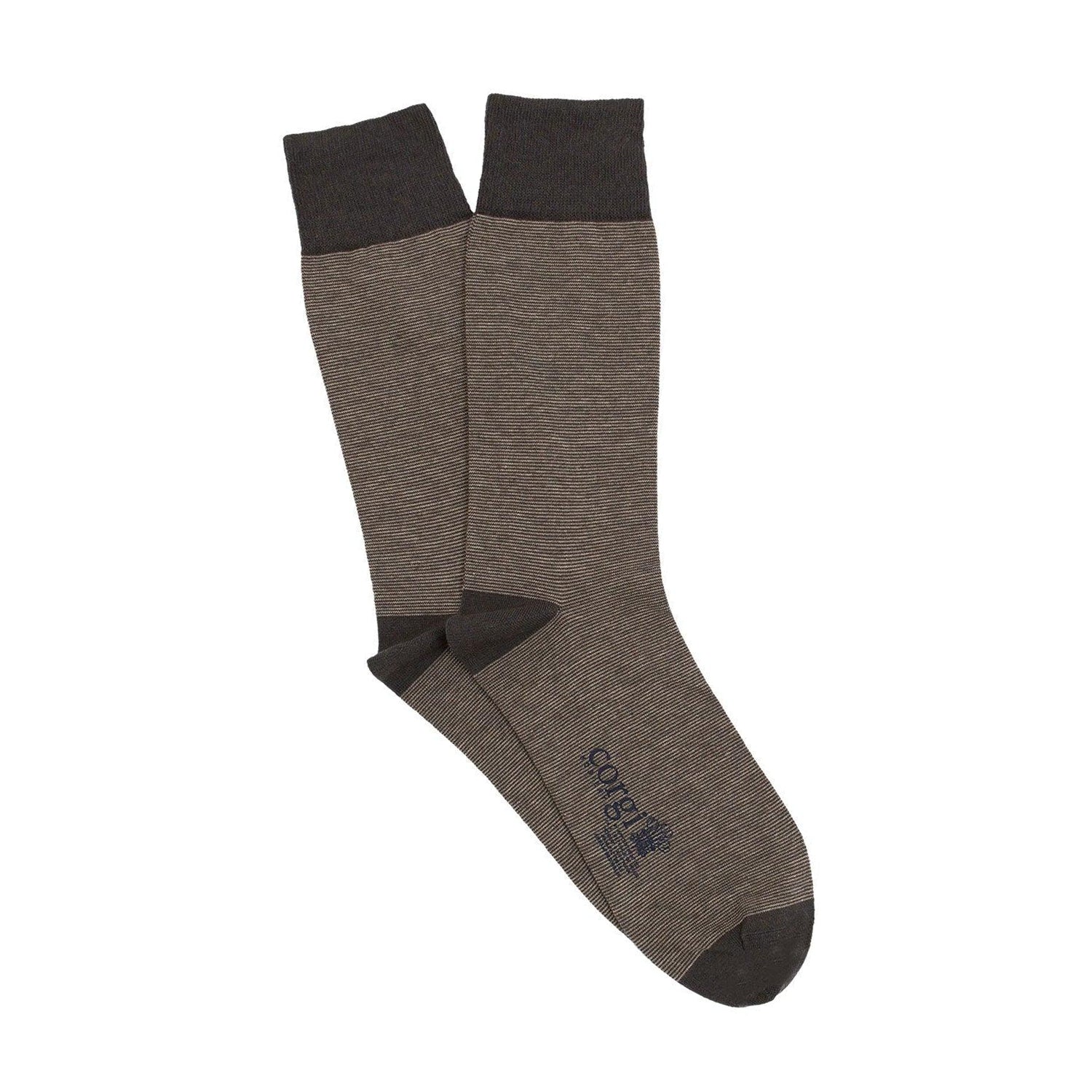 Brown sock with black accents on a white background