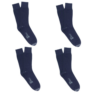 4 pairs of navy socks on a white background
