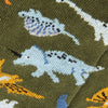 Knitted fabric with dinosaur pattern on a green background