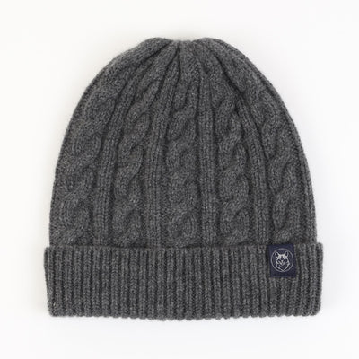 men's cable beanie in colour charcoal. 
