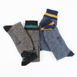 Men's Stripe Cuff Ribbed Donegal Wool Socks