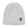 men's cable beanie in colour silver. 