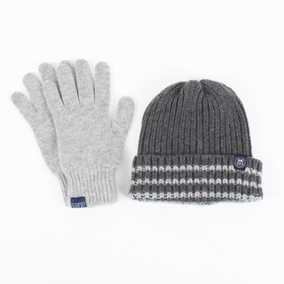 Men's Wool Striped Rib Hat and Glove Gift Box