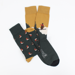Men's Christmas Robin & Skiing Bear 2-Pair Gift Box
