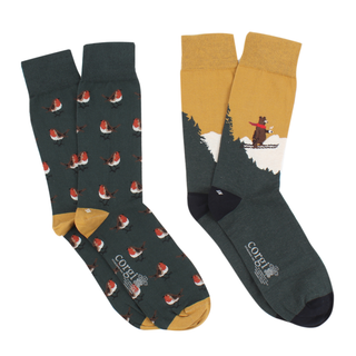Men's Christmas Robin & Skiing Bear 2-Pair Gift Box
