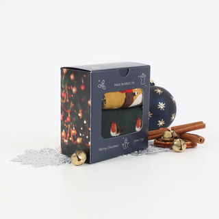 Men's Christmas Robin & Skiing Bear 2-Pair Gift Box
