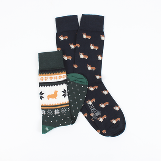 Men's Christmas Corgi Dog 2-Pair Gift Box