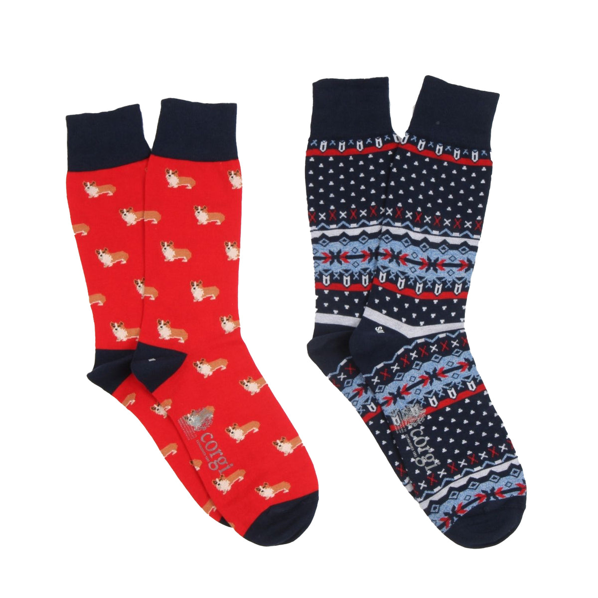 Corgi Men's 2-Pair Corgi Dog & Fair Isle Sock Gift Box