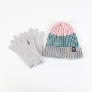 Women's Wool Colour Block Hat & Glove Gift Box
