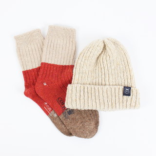 Women's Donegal Wool Colour Block Sock and Rib Hat Gift Box