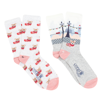 Women's Christmas Corgi Dog 2-Pair Gift Box