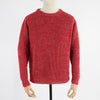 A red, crew neck, long-sleeved linen sweater displayed on a mannequin against a white background.


