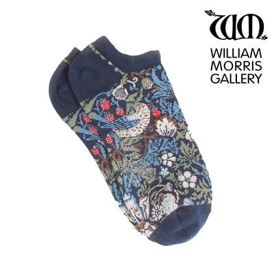 navy patterned William Morris trainer sock on a white background