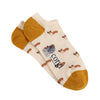 Corgi-themed socks with yellow toes and brown dogs on a white background