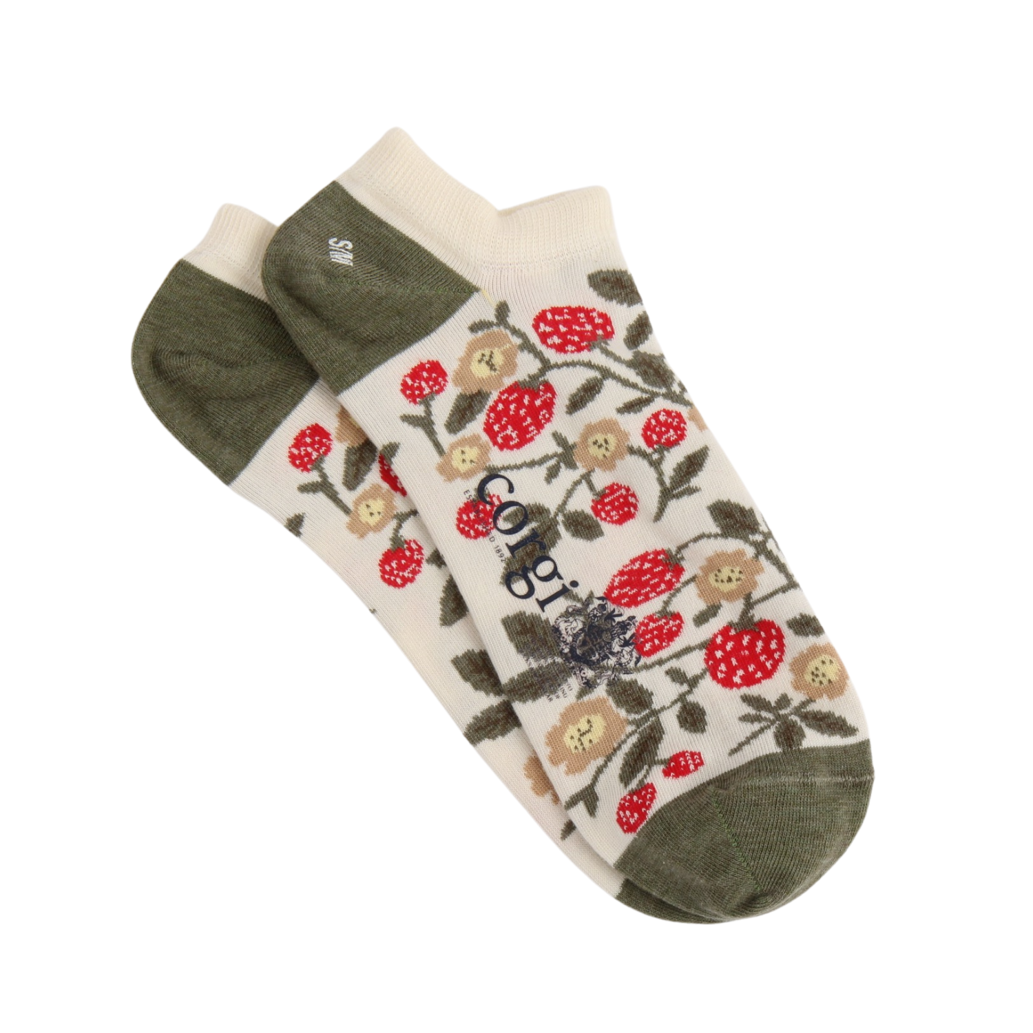 Pair of socks with floral pattern on a white background