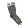 A pair of men's striped cuff British wool socks in gray with a subtle neon flash on the toe, designed for comfort and sustainability.