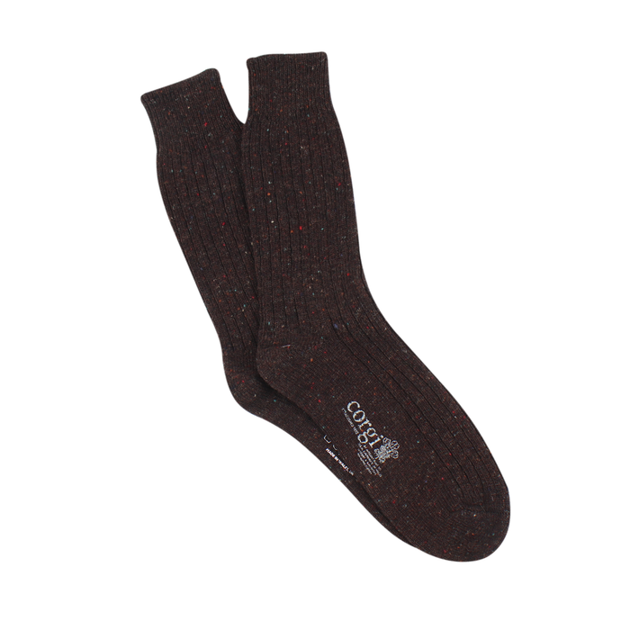 Pair of brown socks on a white background