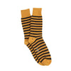 Mustard and black striped sock on a white background