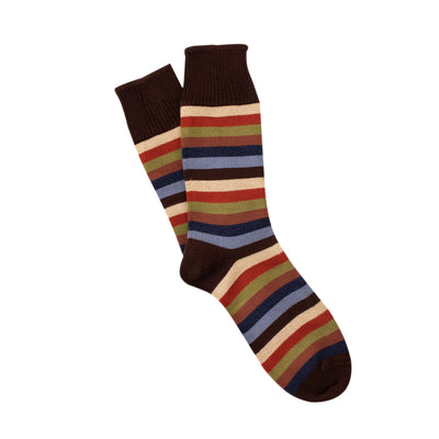 Multicolored striped socks on a white background