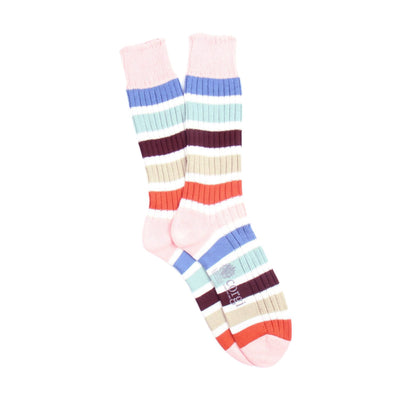 Pale Pink Colourful striped socks on a white background