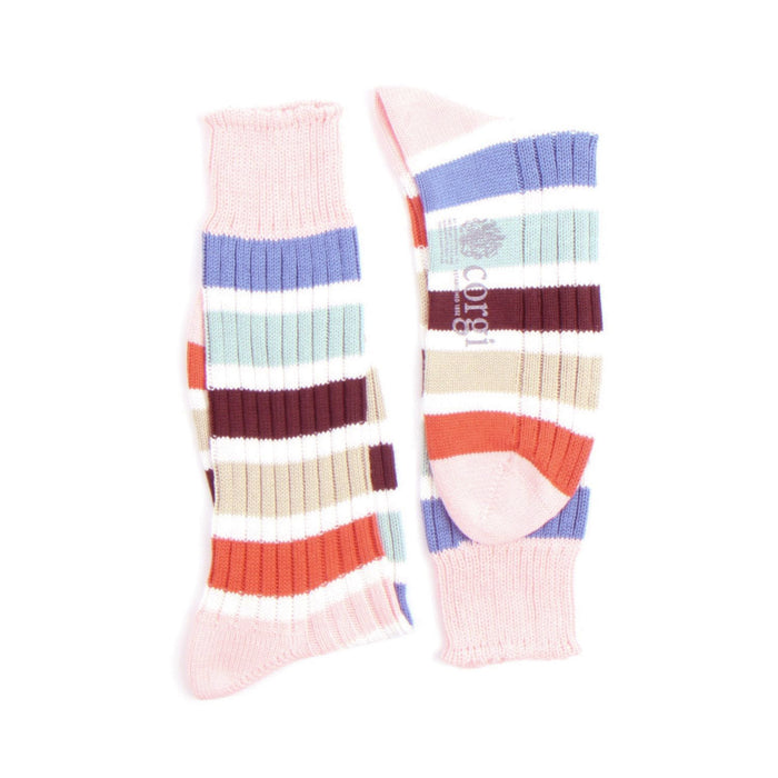Pink Colourful striped socks on a white background
