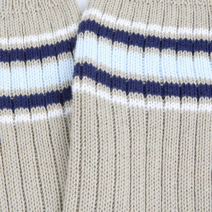 Close-up of fabric with blue and white colour stripes.