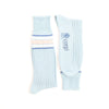 Light blue socks with striped pattern just below the cuff and 'corgi' branding on a white background